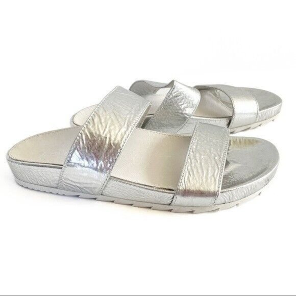 J Slides Edie Sandals Silver Leather Platform Slip On Double Strap in Size 7.5 - Picture 4 of 15